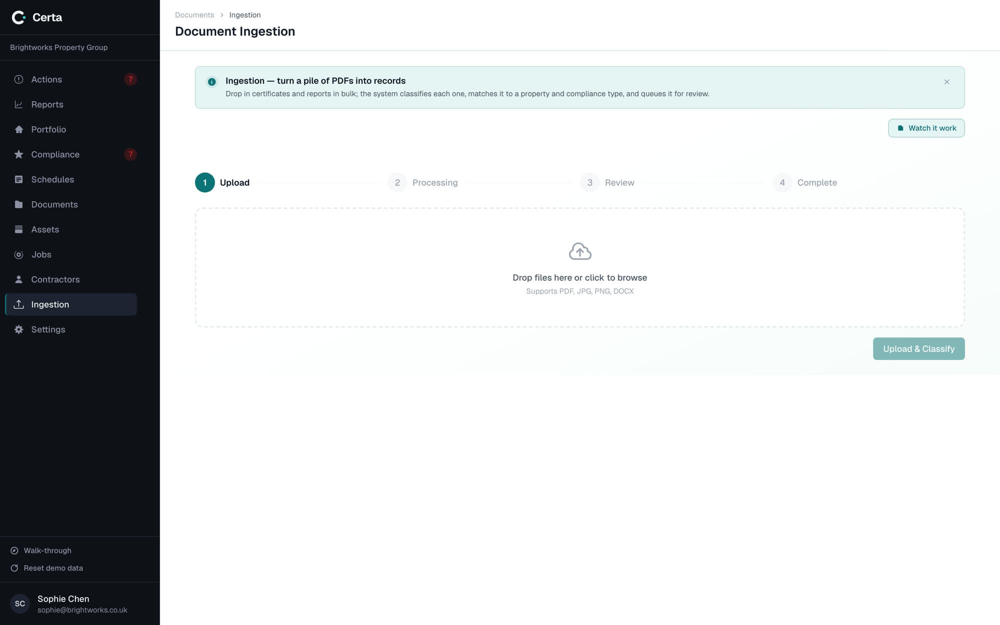 Certa AI document ingestion